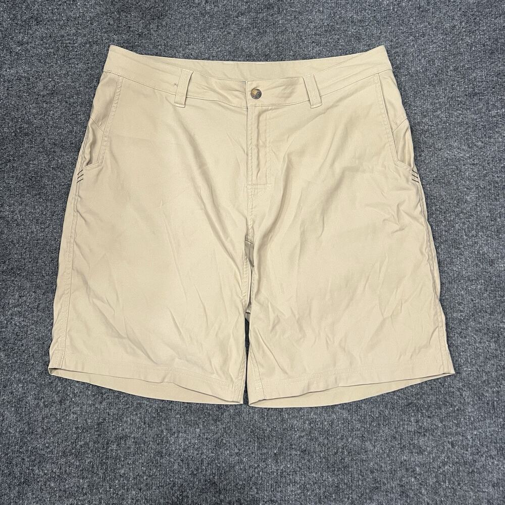 Stio Coburn Short 35 10" Khaki Tan Recycled Nylon Spandex Outdoor Hiking Sport